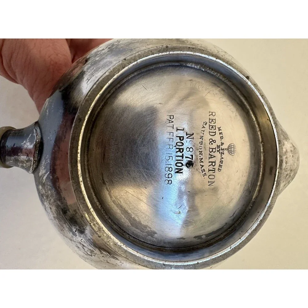 Antique Reed & Barton Silverplate Teapot No. 875 Iportion Pat. 1898 Engraved